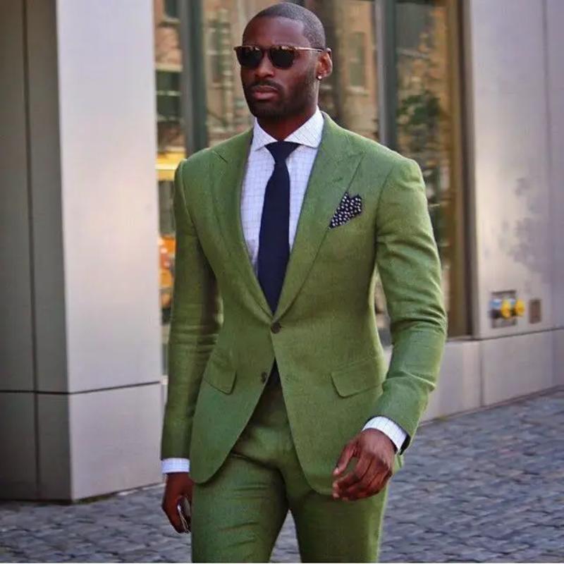 X Men Grooming - Army Green Linen Costume Homme Casual